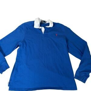 Vintage Polo Ralph Lauren long sleeve blue collared elbow patch men's SZ XL-FLAW